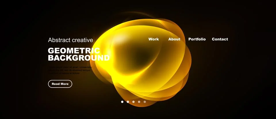 Dark backdrop features vibrant yellow geometric shapes, text elements, Illustrazione stock