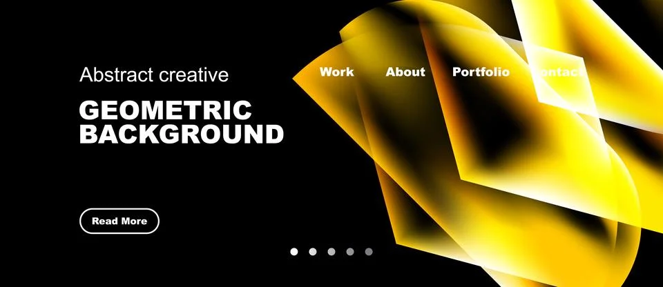 Dark backdrop features vibrant yellow geometric shapes, text elements, Stock Illustration