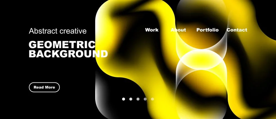 Dark backdrop features vibrant yellow abstract shapes. Website navigation Ilustração Stock
