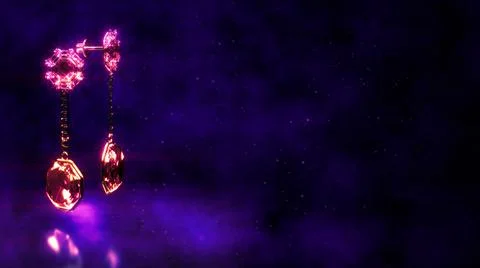 Dark backdrop with goldish shackles set with red ruby gems and empty space Illustrazione stock
