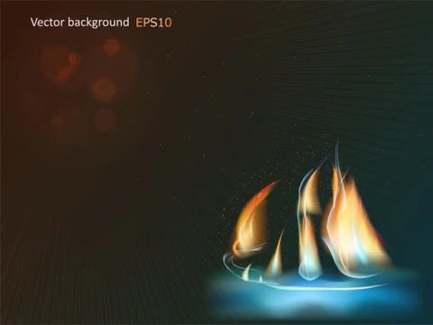 Dark background with abstract fire ship Stock Illustration