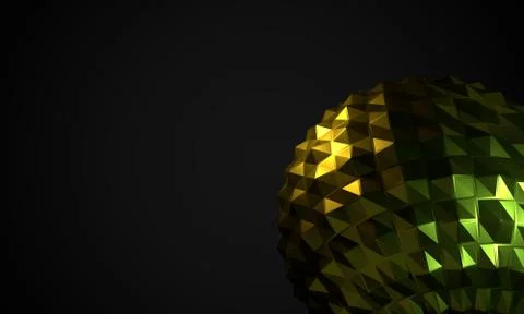 Dark background with abstract glossy shape as low poly ball. Illustrazione stock
