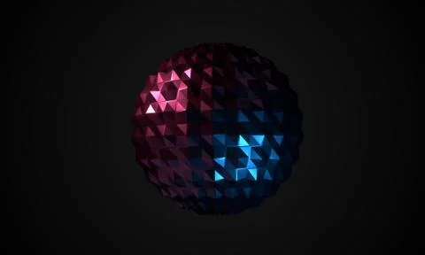 Dark background with abstract glossy shape as low poly ball. Illustrazione stock