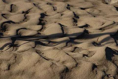 Dark background and pattern on wet sand at sunset Stock Photos