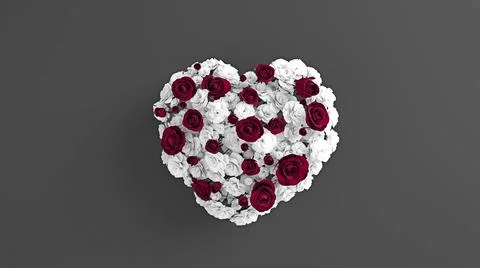 Dark background and white red flowers roses in heart gift box Illustrazione stock