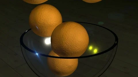 Dark background of beautiful oranges falling slowly on glass Stock Footage 136144398