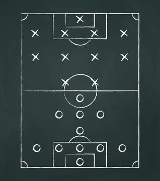 Dark background board with tactical placement of football players - Vector Stock Illustration