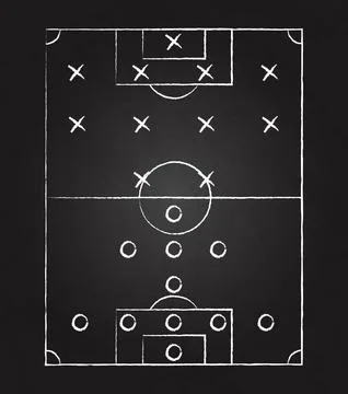 Dark background board with tactical placement of football players - Vector Stock Illustration