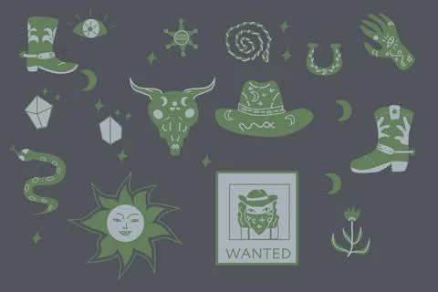 Dark background with boho western elements. Illustrazione stock