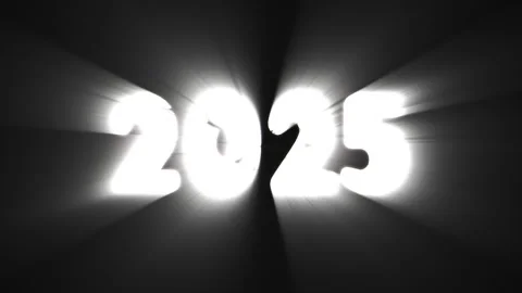 On a dark background, bright glowing white letters 2025. Animation of numbers Stock Footage 286150152