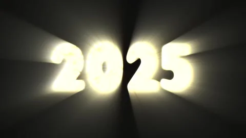 On a dark background, bright glowing yellow letters 2025. Animation of numbers Stock Footage 287028199