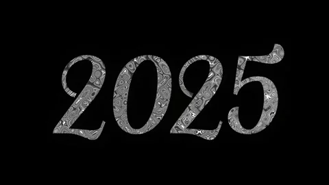 On a dark background, bright patterned white and black letters 2025. Animation Stock Footage 288757566