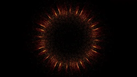 On a dark background, a circle of glowing particles and gold and red lines with Stock Footage 259617989