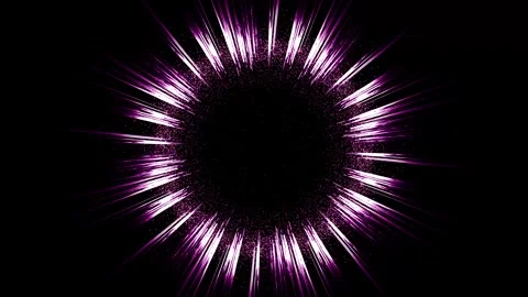 On a dark background, a circle of glowing particles and white and purple lines Stock Footage 259700802