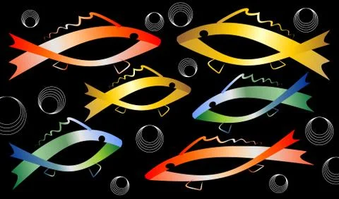 Dark background with colored fishes Stock Illustration