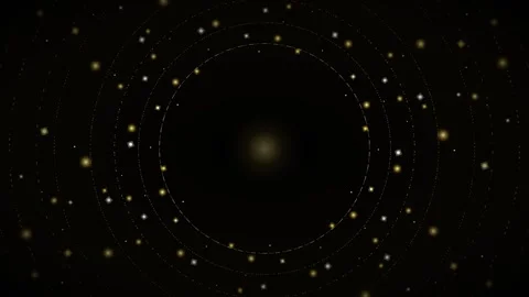 Dark background with concentric golden and silver rings and scattered glowi.. 動画素材 336364995
