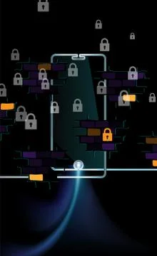 Dark background concept of a accessible free Internet. Smartphone block net Stock Illustration