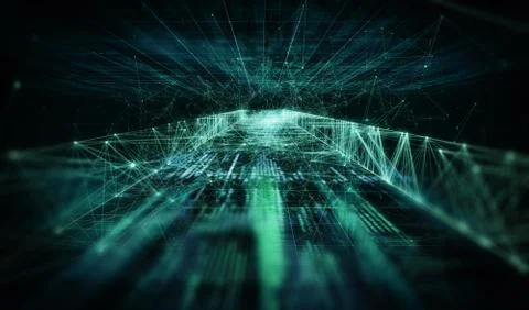 Dark background with connecting code, dots and lines Stock Illustration