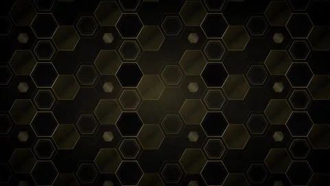 Dark background with a dense pattern of gold-edged hexagons and subtle ligh.. 動画素材 335826420