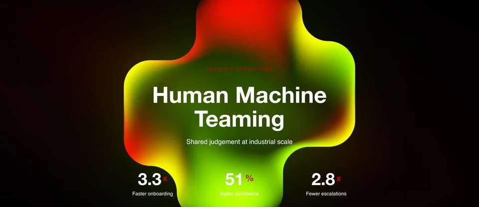 Dark background displays text about human machine teaming. Metrics highlight Stock Illustration