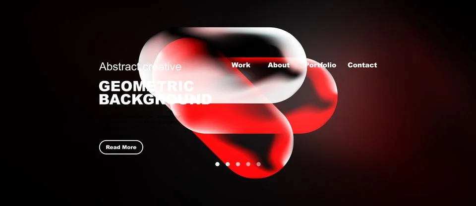 Dark background features abstract fluid shapes, text elements, navigation men Stock Illustration