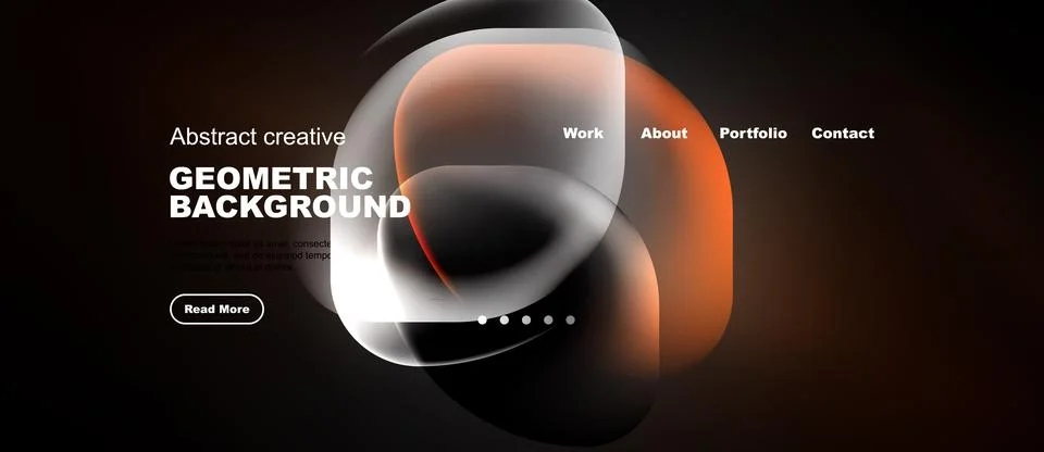 Dark background features abstract geometric shapes, orange hues, text element Illustrazione stock