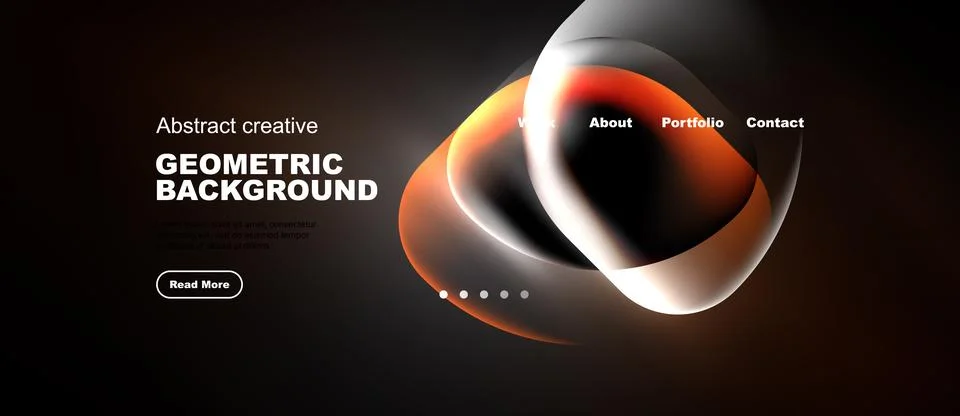 Dark background features abstract geometric shapes, orange hues, website 스톡 일러스트
