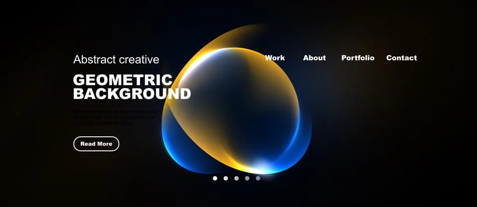 Dark background features abstract geometric shapes, text elements, navigation Stock Illustration