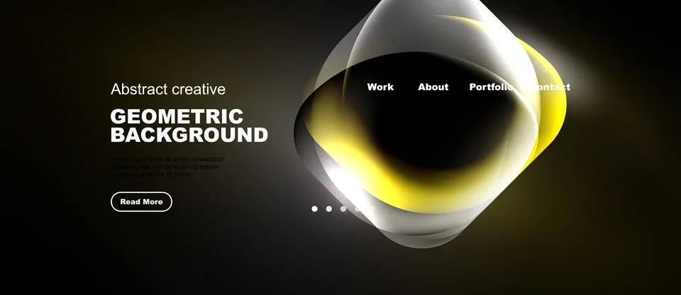 Dark background features abstract geometric shapes. Yellow, white layers crea Stock-Illustration