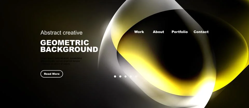 Dark background features abstract geometric shapes, glowing yellow curves. Stock-Illustration