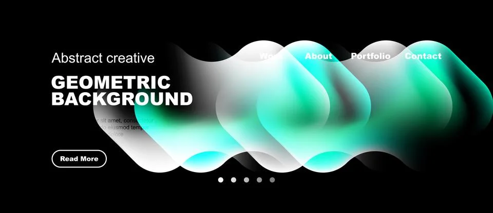 Dark background features abstract geometric shapes, text elements, navigation Stock Illustration