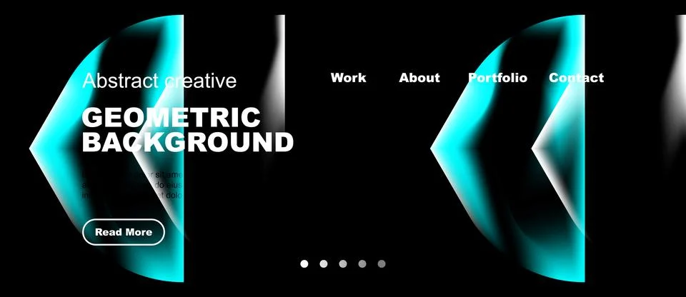 Dark background features abstract geometric shapes, text elements, navigation Stock Illustration