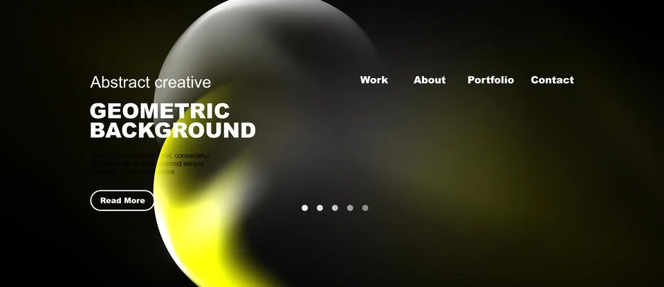 Dark background features abstract geometric shapes, text elements, navigation Stock Illustration