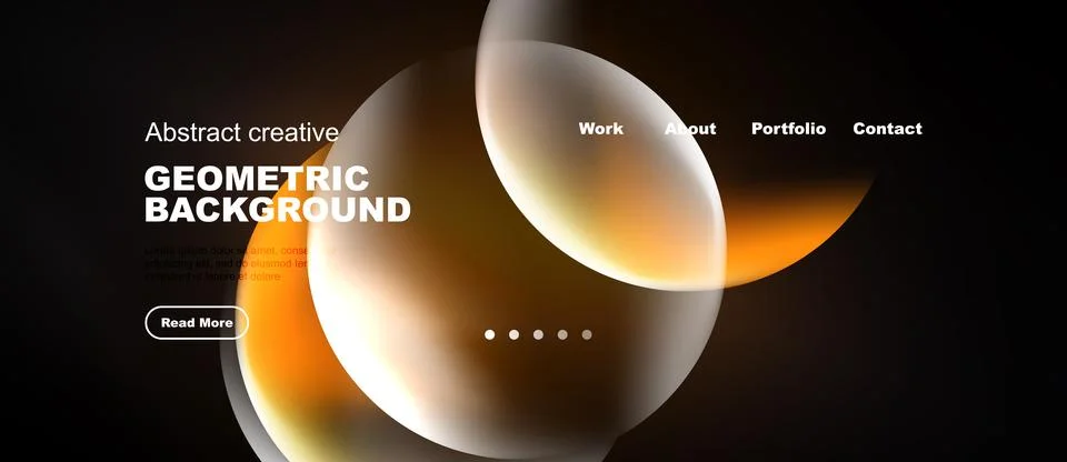 Dark background features abstract geometric shapes, orange hues, white text. Ilustração Stock