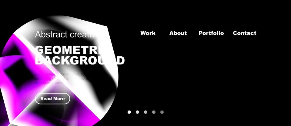 Dark background features abstract geometric shapes, pink highlights, website Ilustração Stock