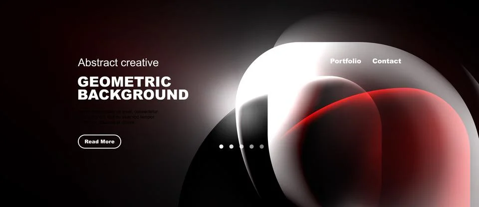 Dark background features abstract geometric shapes, red highlights, white tex Stock Illustration