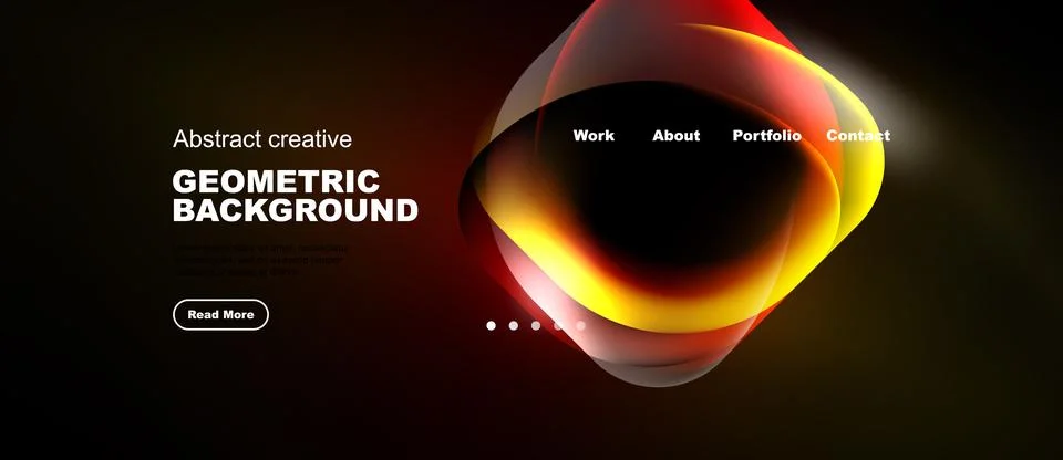 Dark background features abstract geometric shapes, vibrant colors, text Stock Illustration