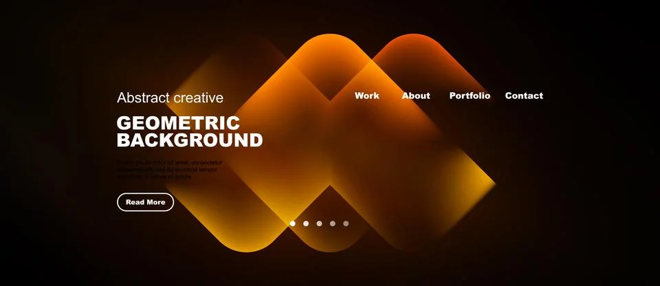Dark background features abstract geometric shapes, warm colors, text element Illustrazione stock
