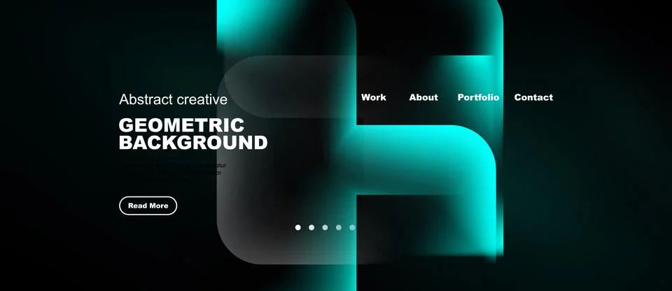 Dark background features abstract geometric shapes, teal color. Website heade Ilustração Stock