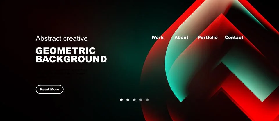 Dark background features abstract geometric shapes, vibrant colors, navigatio Stock Illustration