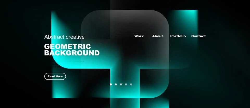 Dark background features abstract geometric shapes, text elements, navigation Stock Illustration