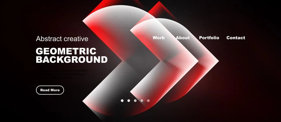 Dark background features abstract geometric shapes, text elements, navigation Stock Illustration