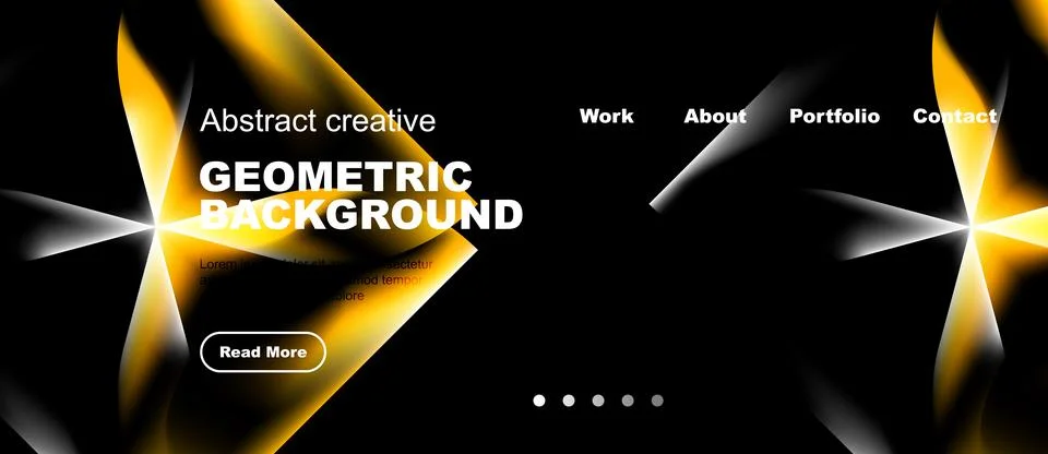 Dark background features abstract golden geometric shapes. Website header Stock Illustration