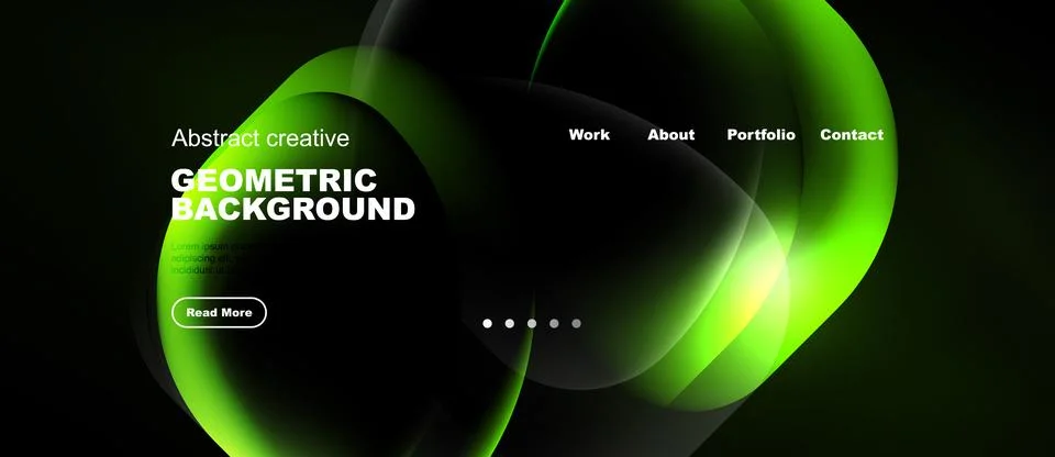 Dark background features abstract green shapes, text elements, navigation Stock Illustration