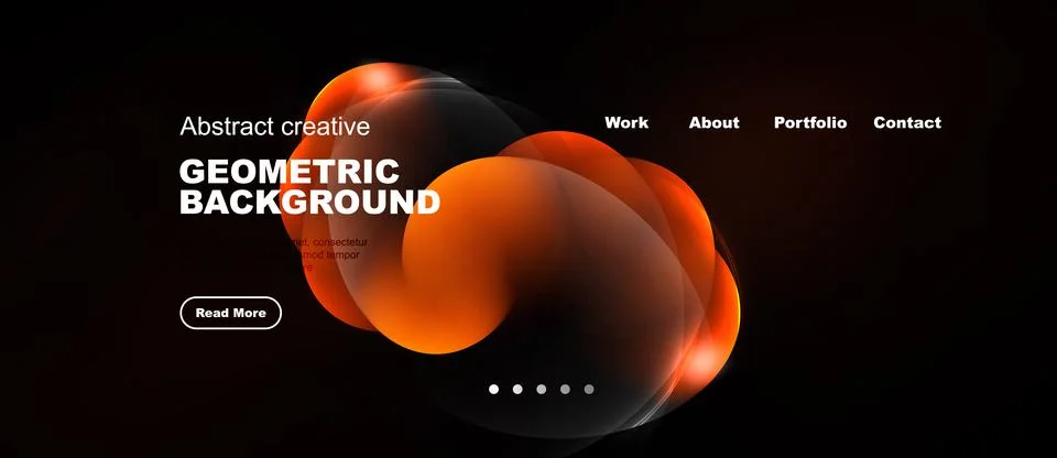 Dark background features abstract orange shapes. Website header includes 스톡 일러스트