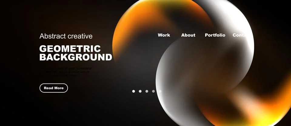 Dark background features abstract orange shapes, navigation menu. Text promot Stockillustratie