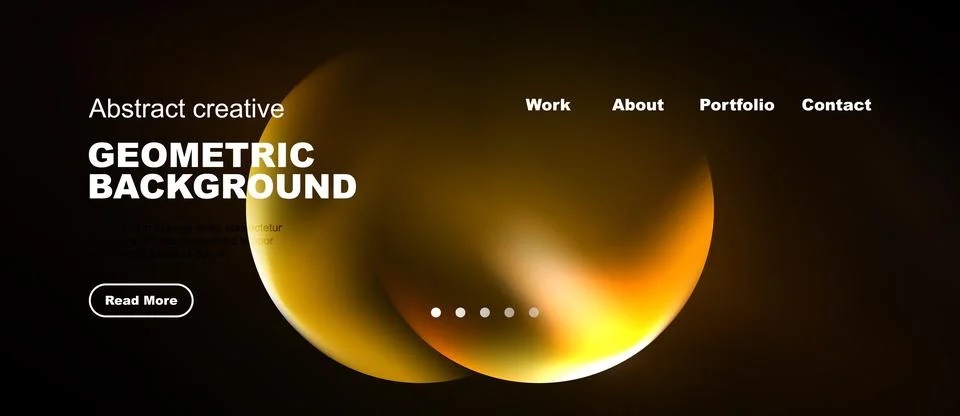 Dark background features abstract orange shapes, text elements, navigation .. Ilustração Stock
