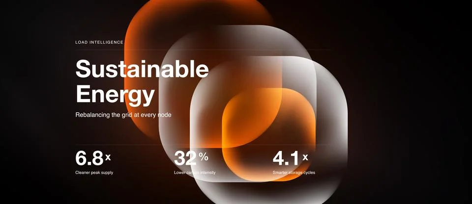 Dark background features abstract orange shapes, text promoting sustainable Stock Illustration