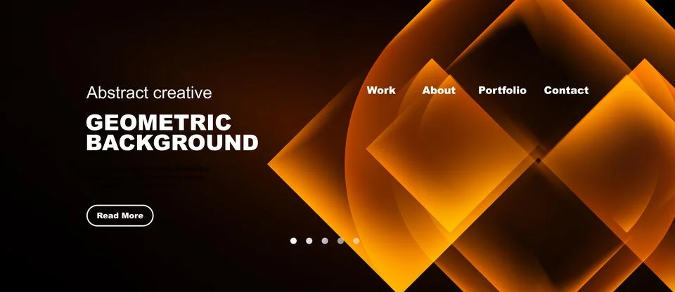 Dark background features abstract orange geometric shapes. Website header 스톡 일러스트