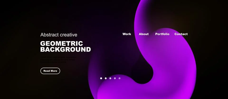 Dark background features abstract purple shapes, text elements, navigation Stock Illustration